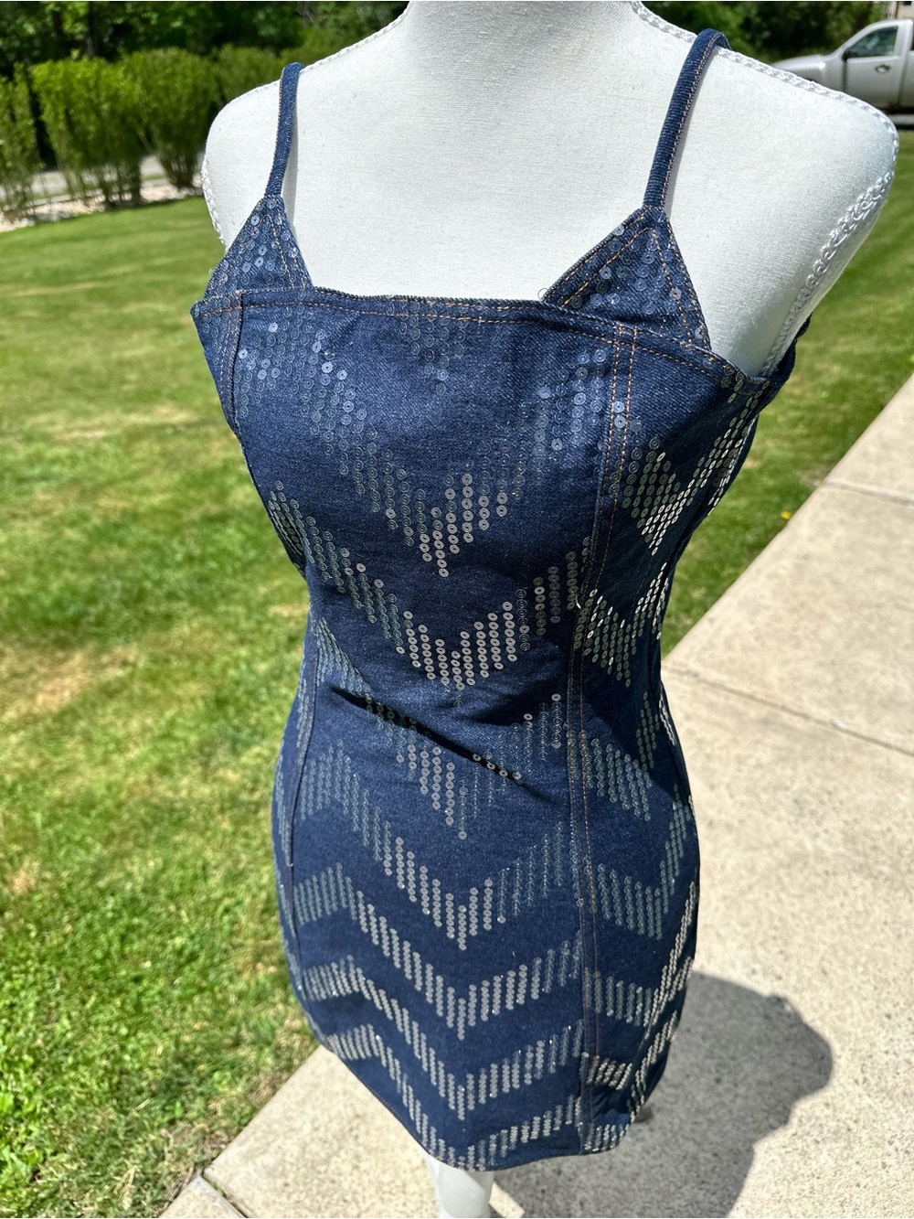 Sequin Denim Mini Dress NWT